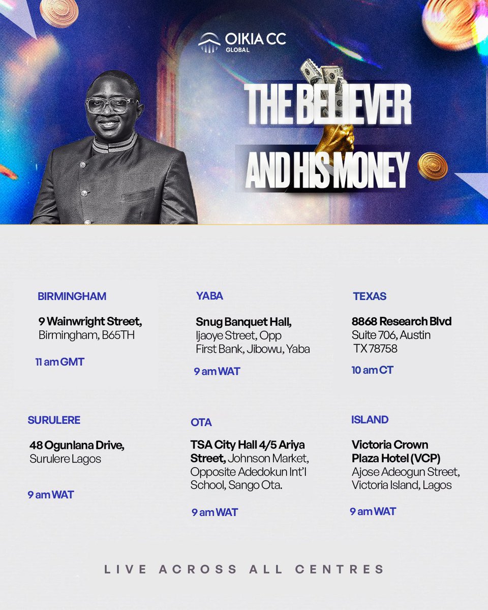 oikiaccsurulere's tweet photo. Money touches every part of our lives, but how should believers truly view it?

God’s Word provides clear and practical wisdom, helping us see money as a tool for advancing His purposes.

Join us this Sunday as we explore “The Believer and Money.”

#myoikia https://t.co/nGsETk5dSV