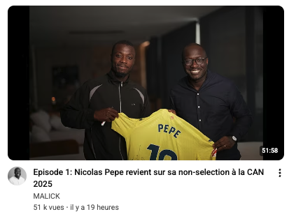 On aurait pu croire que Nicolas Pepe commence la langue de bois suite à sa non-sélection à la CAN et à la polémique,

mais non il revient avec une interview incroyable où il dit tout ce qu'il pense.

J'aime trop ce genre de footballeurs transparents.

Merci et bravo à Malick