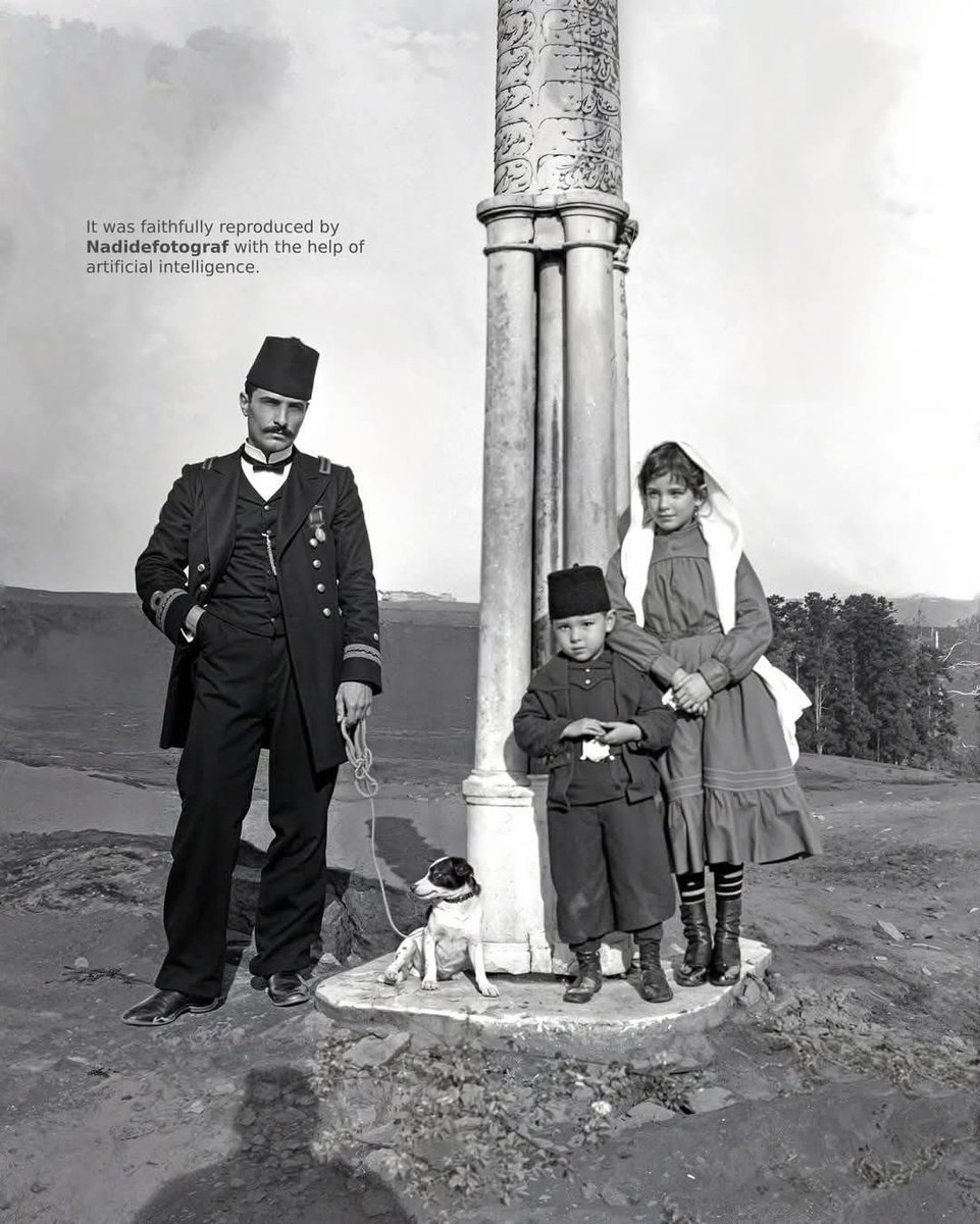 wana_visualss's tweet photo. 🇹🇷 Ottoman naval officer posing with his children and dog in front of Hacı Bekir Ağa Nişantaşı in Okmeydanı, 1910. https://t.co/zHH7CU2xYp