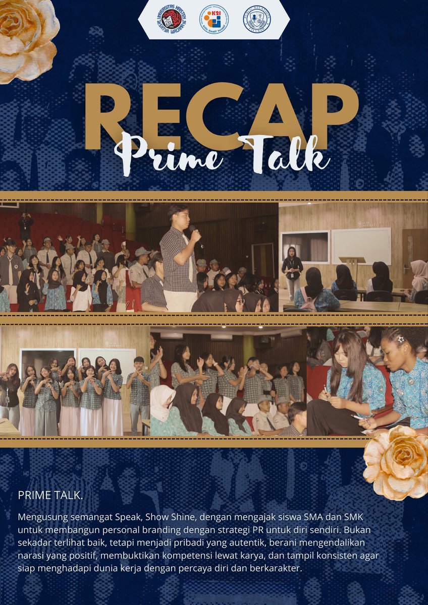 pr_swcu's tweet photo. Ollaa kesayangan mimin👋🏻

Recap PRIME TALK ✨
Belajar personal branding  melalui 3 framework: Speak, Show, Shine lewat diskusi dan interaksi seru tentang dunia Public Relations. Terima kasih untuk seluruh peserta, sampai jumpa di kegiatan selanjutnya.🤍

#PRIMETalk #PRFTI #UKSW https://t.co/y58tVgz36O