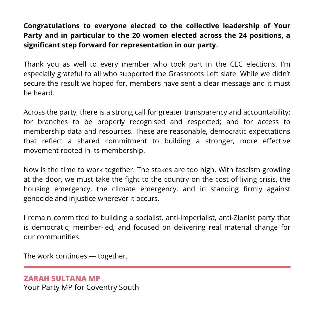 Zarah Sultana MP tweet media