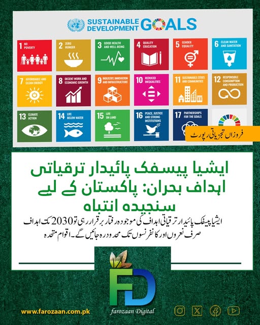 ایشیا پیسفک ایس ڈی جی 2026 رپورٹ خبردار کرتی ہے: 2030 تک 88٪ اہداف ادھورے رہ سکتے ہیں! 
اب وقت عملی اقدام کا ہے۔ پڑھیں اور شیئر کریں۔
farozaan.com.pk/%d9%81%d8%b1%d…
#SDG2026 #ClimateAction #SustainableDevelopment #AsiaPacific #PakistanClimate