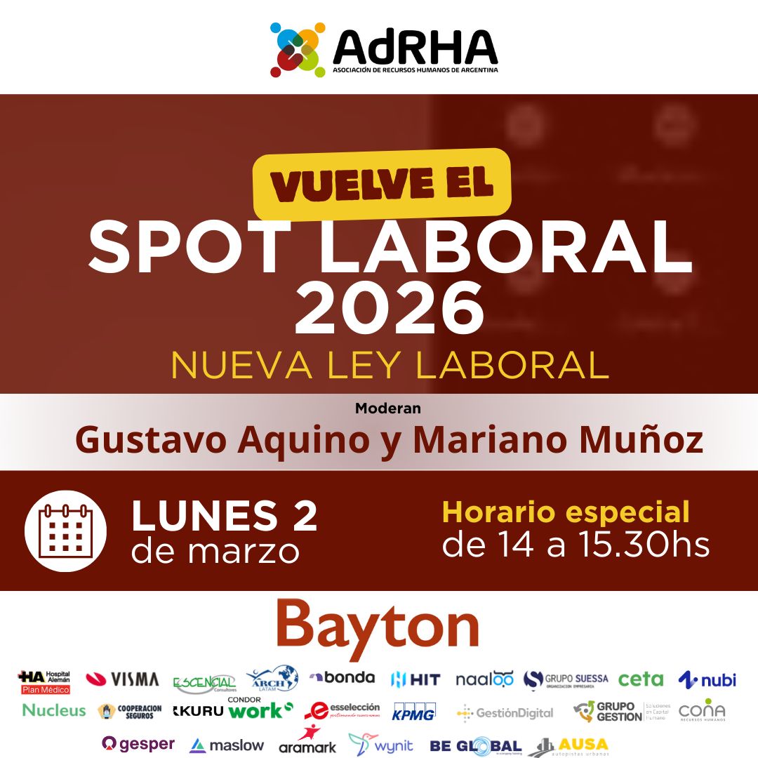 📢 ¡Vuelve Spot Laboral!

Este lunes 2/3, de 14 a 15:30hs, hablaremos sobre la Nueva Ley Laboral con Gustavo Aquino y Mariano Muñoz.

Suscribite a la lista para recibir las novedades y el enlace de cada encuentro aquí 👉🏻 hubs.ly/Q044PgGz0