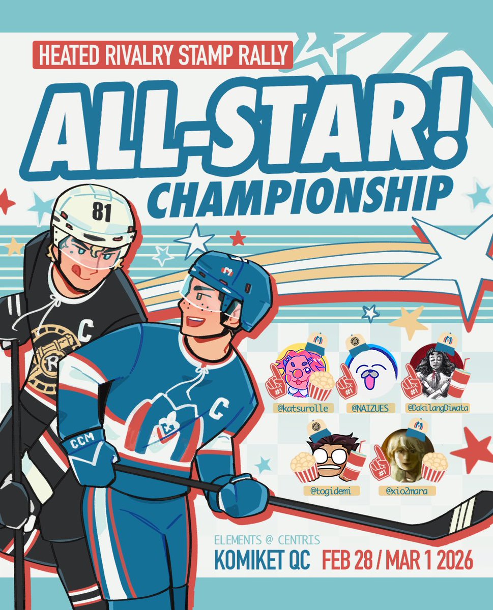 🏒💫 ALL-STARS! Championship: A Heated Rivalry Stamp Rally

📣 Canada’s Shane Hollander &amp; Russia’s Ilya Rozanov are 𝓬𝓸𝓶𝓲𝓷𝓰… to Komiket QC this weekend (FEB 28 &amp; MAR 1)?! 

#heatedrivalry #hollanov (1/3)