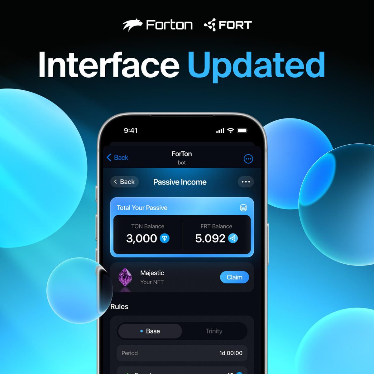 forton_official's tweet photo. ✅ Interface Updated

Get ready for the launch of Trinity Matrix on March 1 and here’s the first step: 

Our interface has just been updated to make it easier for you to use the new features.

What’s new:
✔️ New progress screen (Trinity)
✔️ Expanded Passive Income Page
✔️ Tracking and managing your passive income is now easier than ever

Update your interface now and receive 2000 points as a reward!

TRINITY | MARCH 1

📱 TG App: https://t.co/YfgZQ9UmLS