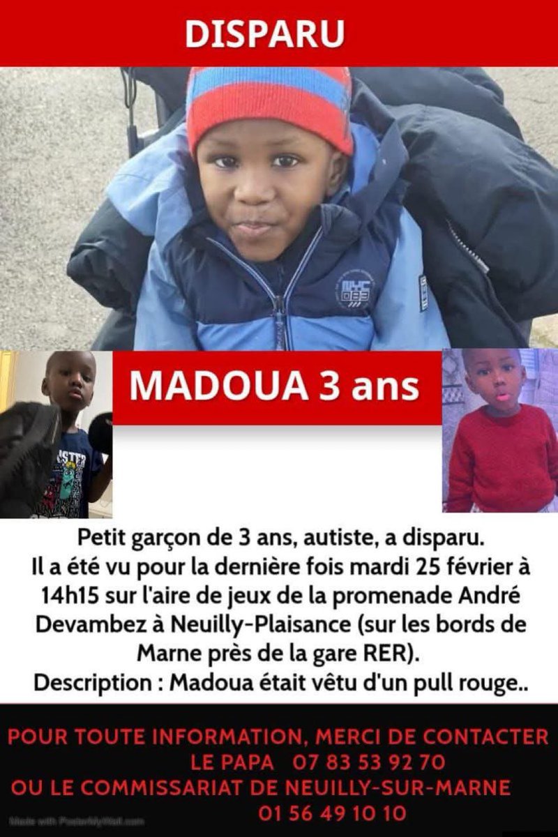 La famille, notre petit a disparu. Faites tourner.