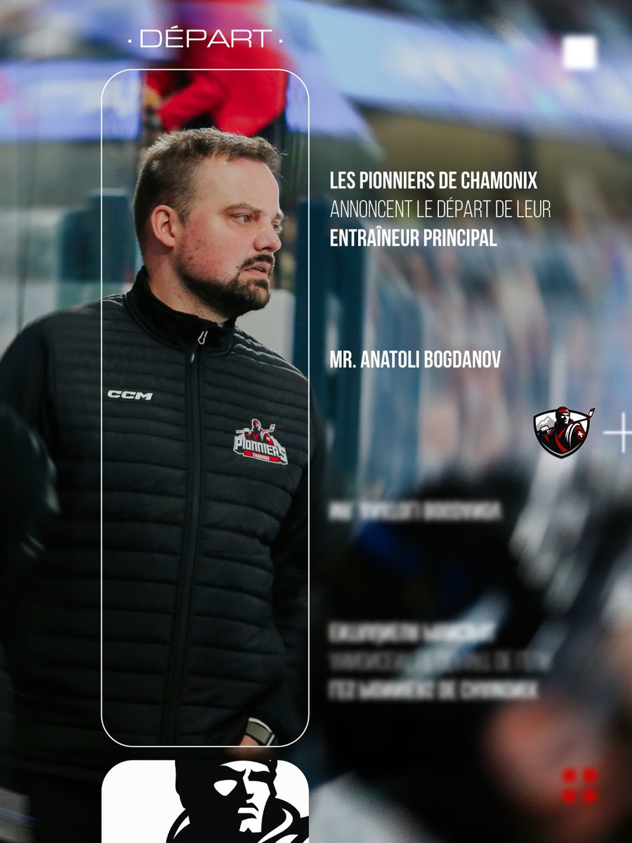 COMMUNIQUÉ

🏒 Les Pionniers de Chamonix vous informent de la fin de leur collaboration avec leur entraîneur chef Anatoli BOGDANOV.

Le club le remercie pour ses deux saisons et lui souhaite une belle suite de carrière.

✍️  Annonce : pionniers-chamonix.com/actualite/fin-…

#GoPionniers 🔴⚪️