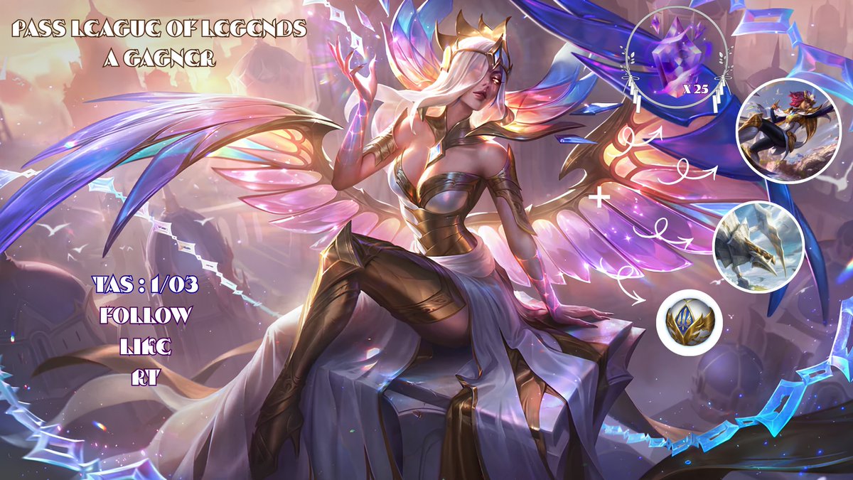🎀GIVEAWAY FLASH🎀  

Gagne le Battle pass Pour Demacia .ᐟ
#LPP

Les skins du pass  :
⤷ Petricite Cho'Gath 🦖
⤷ Taliyah legacy of Durand 🗻
⤷ Préstige Morgana veiled lady ✨
 
Pour participer :
✦ Follow 
✦ Like 
✦ RT

🍀TAS : 1 Mars