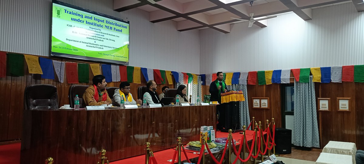 NRC_Yak's tweet photo. Training &amp; Input Distribution Programme under NEH Fund Dirang (West Kameng) &amp; Jang Village (Tawang), Arunachal Pradesh 24–25 February 2026. ICAR–Central Coastal Agricultural Research Institute (ICAR-CCARI), Goa, in collaboration with ICAR–National Research Centre on Yak, Dirang https://t.co/CF58dcica9
