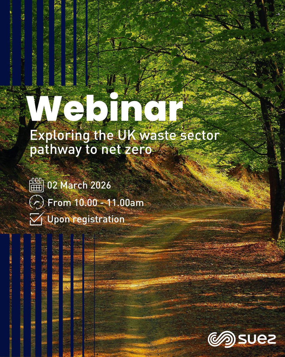 suezUK's tweet photo. The UK waste and resources sector is entering a defining stage in shaping its net zero pathway. With WRAP’s refreshed modelling—developed with CIWM, trade bodies and industry partners—now informing the draft transition plan, the consultation sets the direction for the decade ahead.

Join our expert panel on 02 March as we explore the transition options, the assumptions behind the modelling, and what’s needed to move towards a unified, sector‑wide roadmap the whole industry can support and deliver.

Date: Monday 02 March 2026
Time: 10.00-11.00am

#NetZero #CircularEconomy
Register now: https://t.co/Mf1ebkYcCG