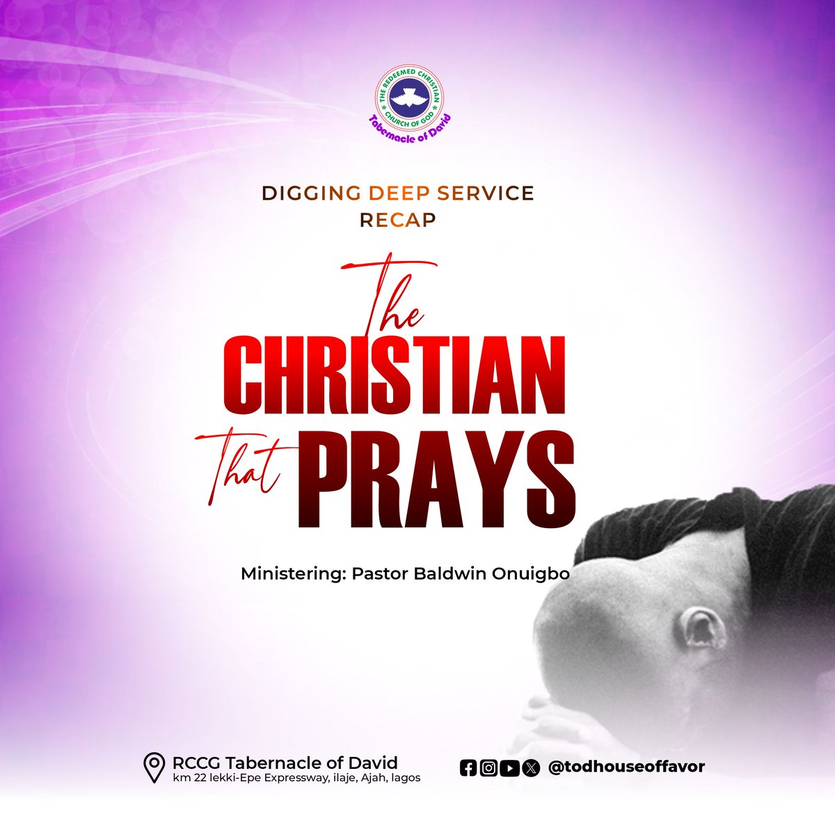 Todhouseoffavor's tweet photo. THE CHRISTIAN WHO PRAYS 🙏🏽  Prayer is not a ritual — it is dependence on God. The one who prays does not stand alone. The one who prays trusts, waits, sees beyond the physical, and walks in peace even through storms.

#DiggingDeepService
#RCCG
#TODHouseOfFavor https://t.co/jstM2BIVOd