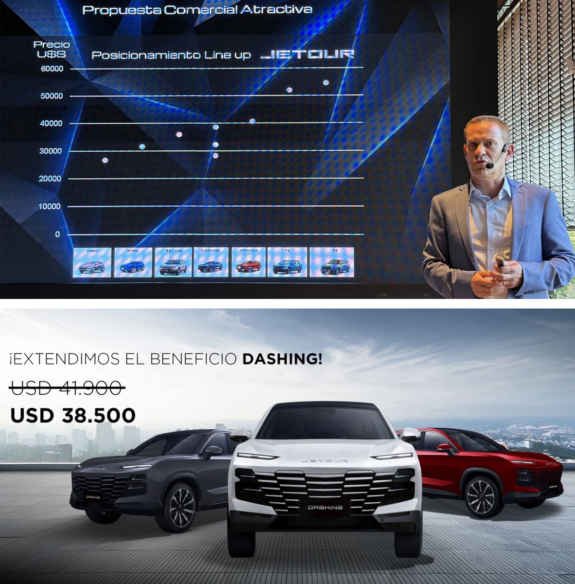 🔹El Grupo Famly anunció ayer un recorte en el precio de la Dashing 1.6 Turbo (197 cv): se lanzó en octubre 2024 a 43.900 dólares. En julio 2025 bajó a 41.900 dólares. En febrero 2026 bajó a 38.500 dólares.
🔹En marzo 2026 llega la Dashing 1.5 Turbo (145 cv) por 28.200 dólares.