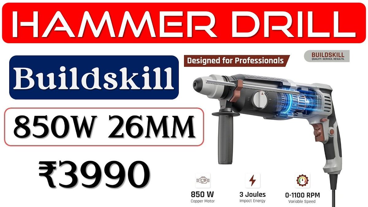 GadgetsShiksha's tweet image. Are you looking for a 850W 26MM Hammer Drill? Check out the #Buildskill BGBH26RE 850W 26MM Rotary Hammer Drill! #Buildskill #HammerDrill #Rotary #Hammer #Drill #हैमर #ड्रिल #हैमरड्रिल #Review #RotaryHammer #ToolReview #HomeImprovement #MasonryTools ►youtu.be/LHwUruYiuzk