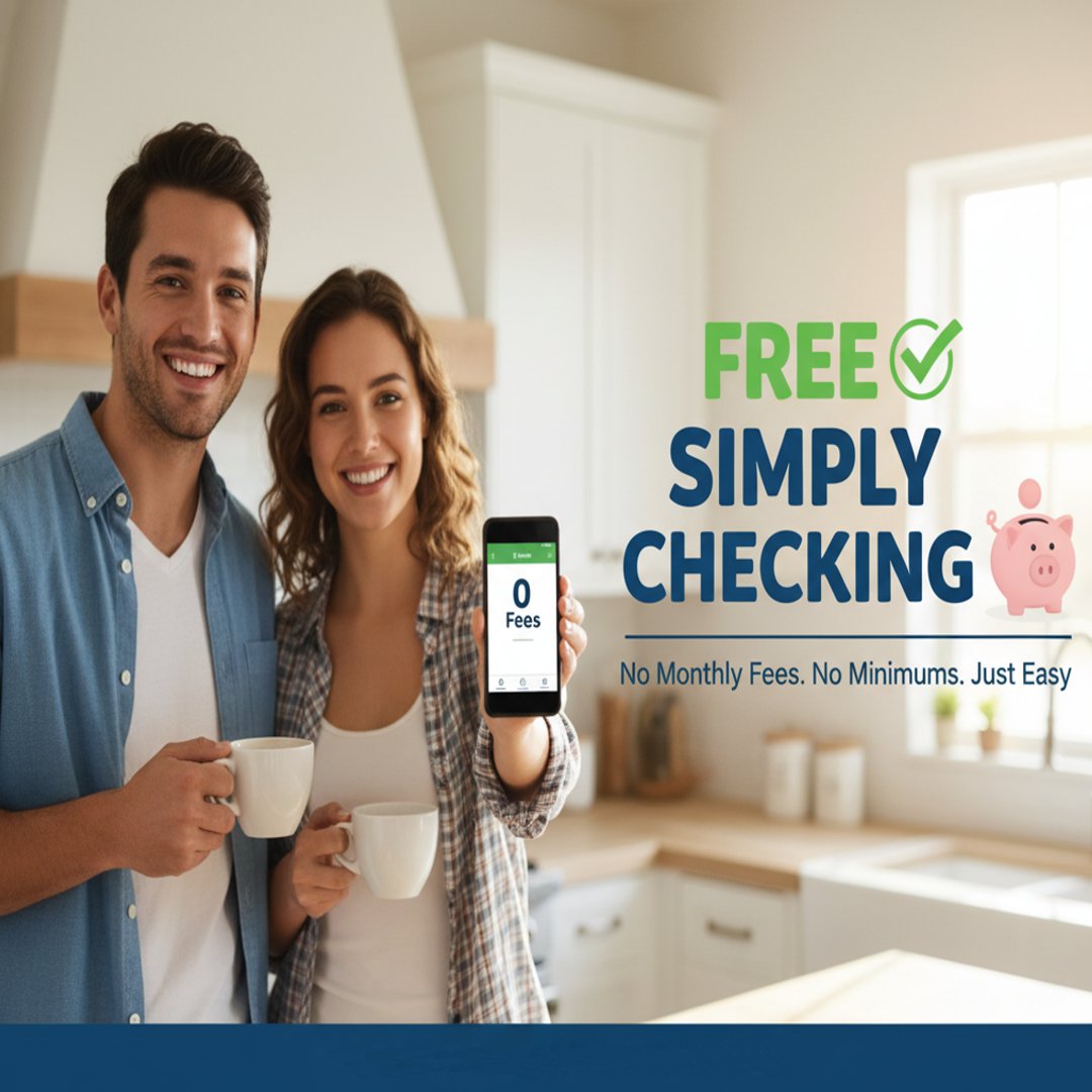 Our FREE Simply Checking offers you all the benefits of convenience, flexibility and security, without all the fees! Open a checking account today to start taking advantage!