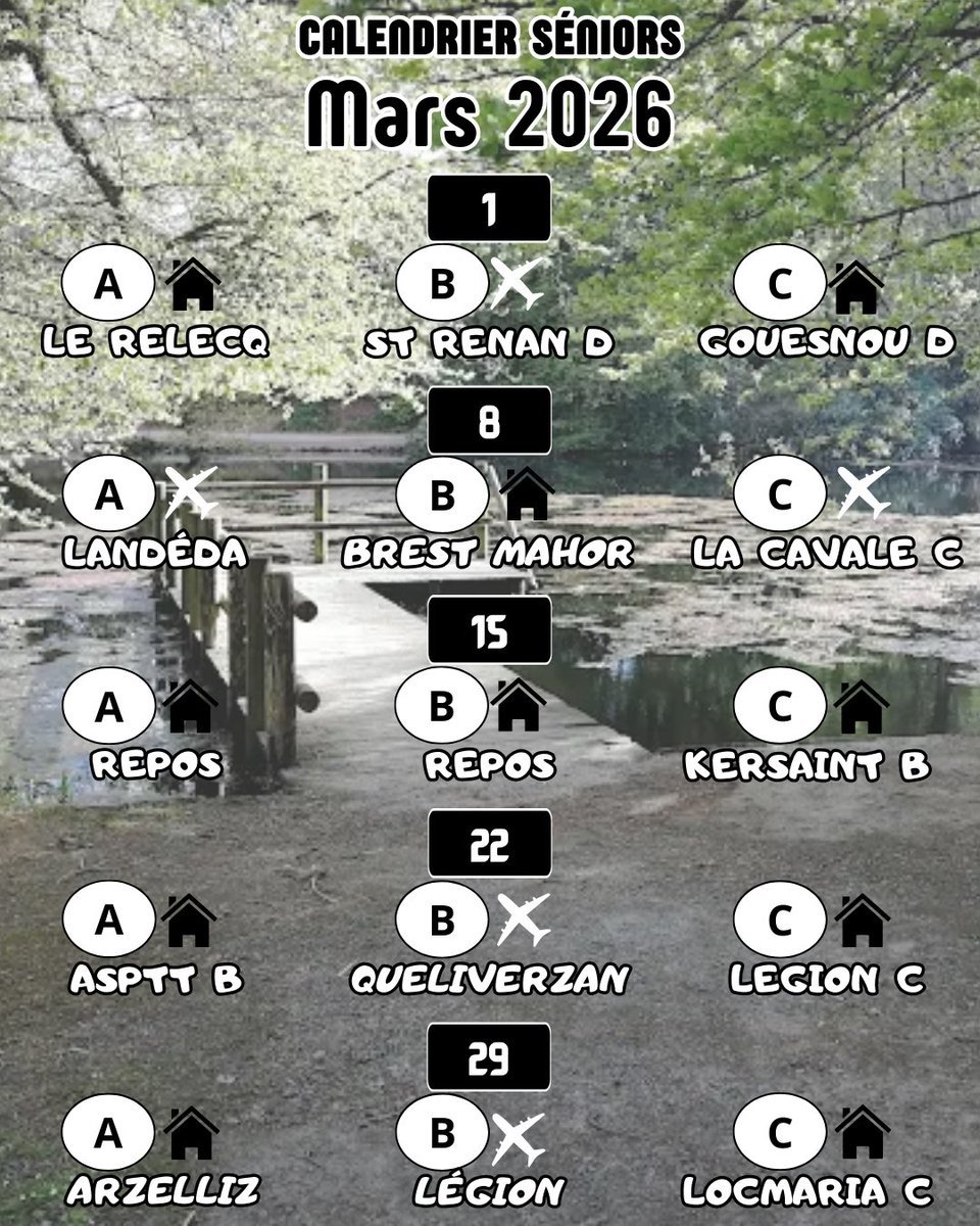 ~ SÉNIORS ~

🗓️ Voici les matchs de nos équipes Séniors pour le mois de Mars 😀

ALLEZ GUILERS 🖤🤍