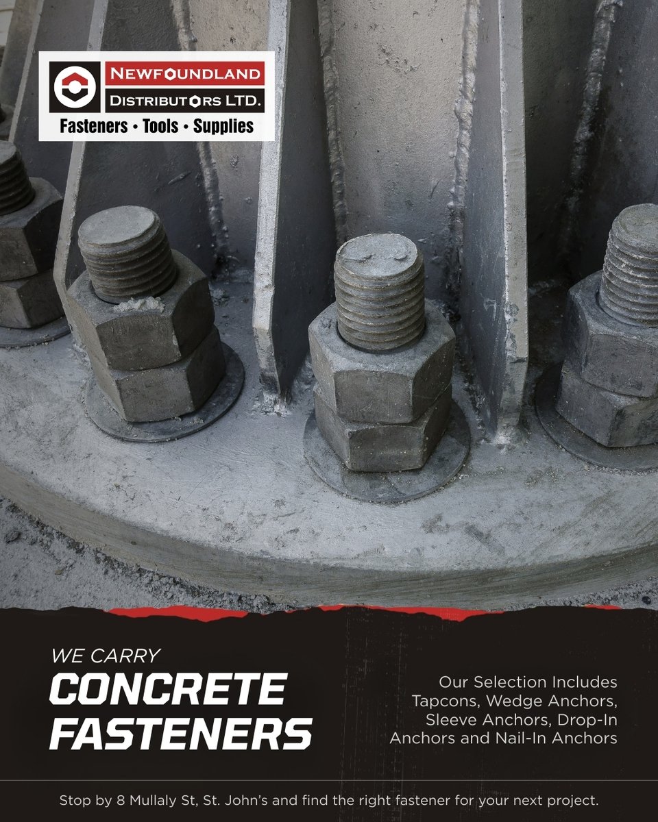 Need concrete fasteners? We've got you covered!  🔩 

From tapcons to wedge anchors, we have a full line of concrete fasteners to help you get the job done.

#ConstructionNL