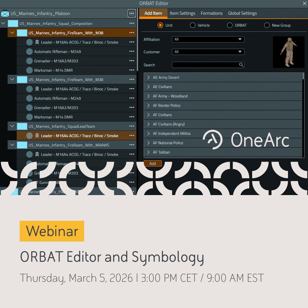 📆One week until our next webinar!

Join us on March 5th at 3:00PM CET / 9:00AM EST for a live OneArc webinar focused on ORBAT Editor and Symbology.

This session will provide practical, hands-on insights you can apply immediately.

✅Register here:
my.demio.com/ref/ESwXc6eoZy…