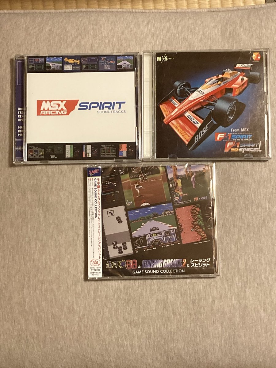 GameMusicSpirit's tweet photo. 極めて狭い範囲で待望されていたと思われる😅生中継68のサントラが到着しました！

同時収録されているレーシングスピリットの旧版サントラと一緒に記念撮影📷 https://t.co/zzZ7Orowuk