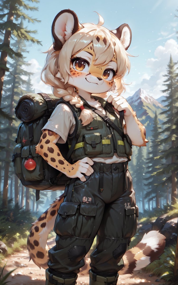 Magnicia heads into the mountains 🐆 Ready for the climb? Who's coming along? 
#FurryArt #AIArt #MagniciaOC #FurryAdventure #MountainFurry
Full spicy trail version on Patreon