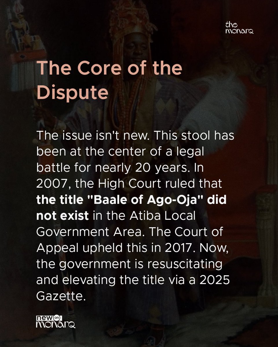 the_monarq's tweet photo. Oyo State is at a crossroads. The government is proceeding with the installation of a traditional ruler despite a Supreme Court motion and past judgments declaring the stool non-existent. https://t.co/Vjs61HtUG2