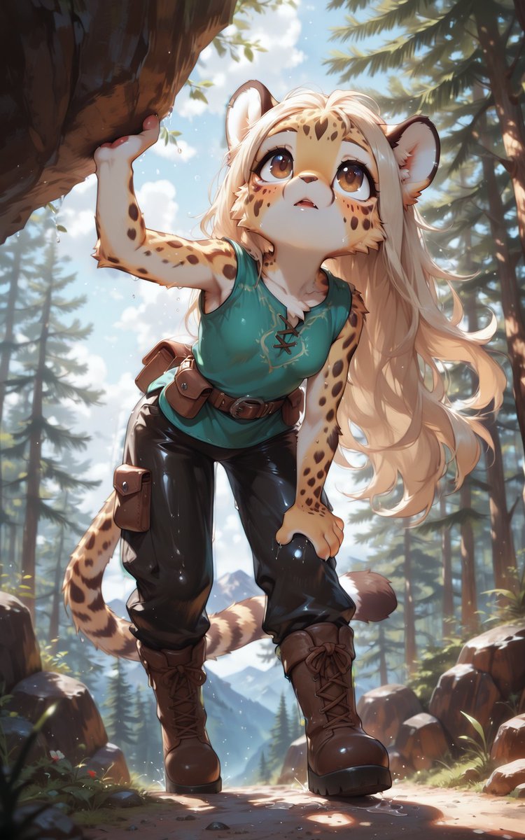 Climbing higher — feel the cheetah power on the rocks! 💪🐆
 #FurryArt #AIArt #MagniciaOC #FurryAdventure #MountainFurry
Unlock NSFW ascent poses on Patreon