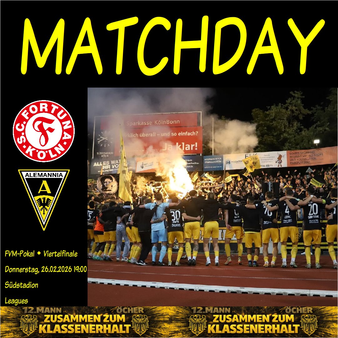 Alaix2202's tweet image. DAS SÜDSTADION MAL WIEDER ZUR SCHWARZ-GELBEN PARTYMEILE MACHEN UND INS HALBFINALE EINZIEHEN🖤💛🔥

📅26.02.2026 19:00
⚽FVM-Pokal Viertelfinale
🆚Fortuna Köln
🏟️Südstadion
📺Leagues

#FORAAC #fvmpokal