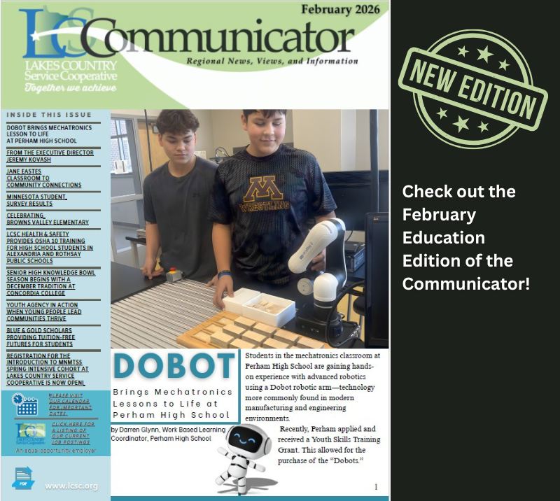 LakesCountrySC's tweet photo. Check out the Feb 2026 LCSC Communicator! 🍎✨

Highlights: 📊 MN Student Survey Results 🏫 Browns Valley Elementary 🐝 Spelling Bee Champ PJ VanderHeiden 📝 MNMTSS Registration
Read here: https://t.co/jYkmOQounK: https://t.co/SP7Pmf4pHO
#LCSC #Education https://t.co/Ej3s6WAcPo
