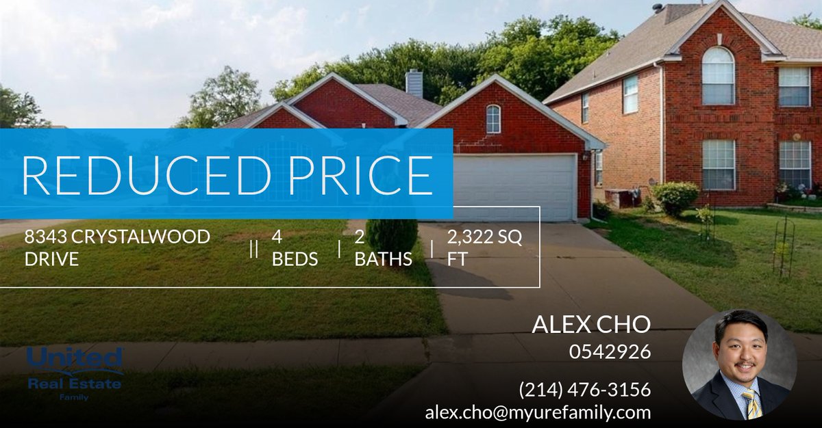 AlexChoRealtor's tweet photo. 📍 Reduced Price 📍 This recently reduced home at 8343 Crystalwood Drive in Dallas won't last long, so, don't wait to set up a showing! Reach out here or at (214) 476-3156 for more information! https://t.co/wGwVKSZyiG https://t.co/tOOQZIKwHy
