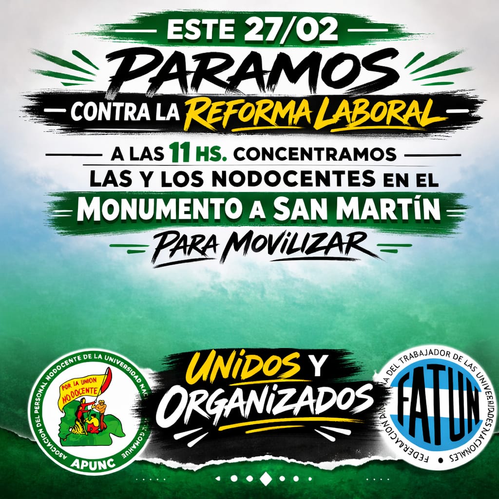 PrensaExtension's tweet photo. Los y las trabajadores nodocentes de la #UNCo este 27 de febrero paramos y nos movilizamos a partir de las 11 hs. frente al Monumento a San Martín de Neuquén. #Paro https://t.co/iUXsyDRMQc
