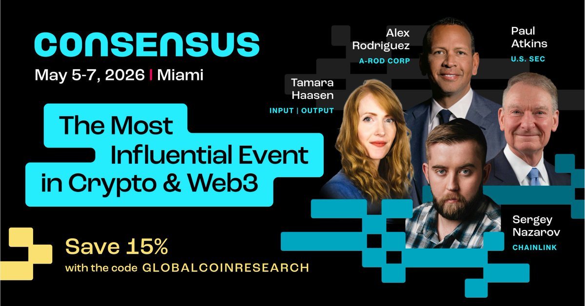 Globalcoinrsrch's tweet photo. Consensus Hong Kong done.

Next stop: @consensus2026, organized by @CoinDesk.

📍Miami, 🇺🇸
📅 May 5-7
🎟️https://t.co/dsuz4ULK0K
🤝GLOBALCOINRESEARCH at checkout for 15% off. https://t.co/OpQHy3AnF2