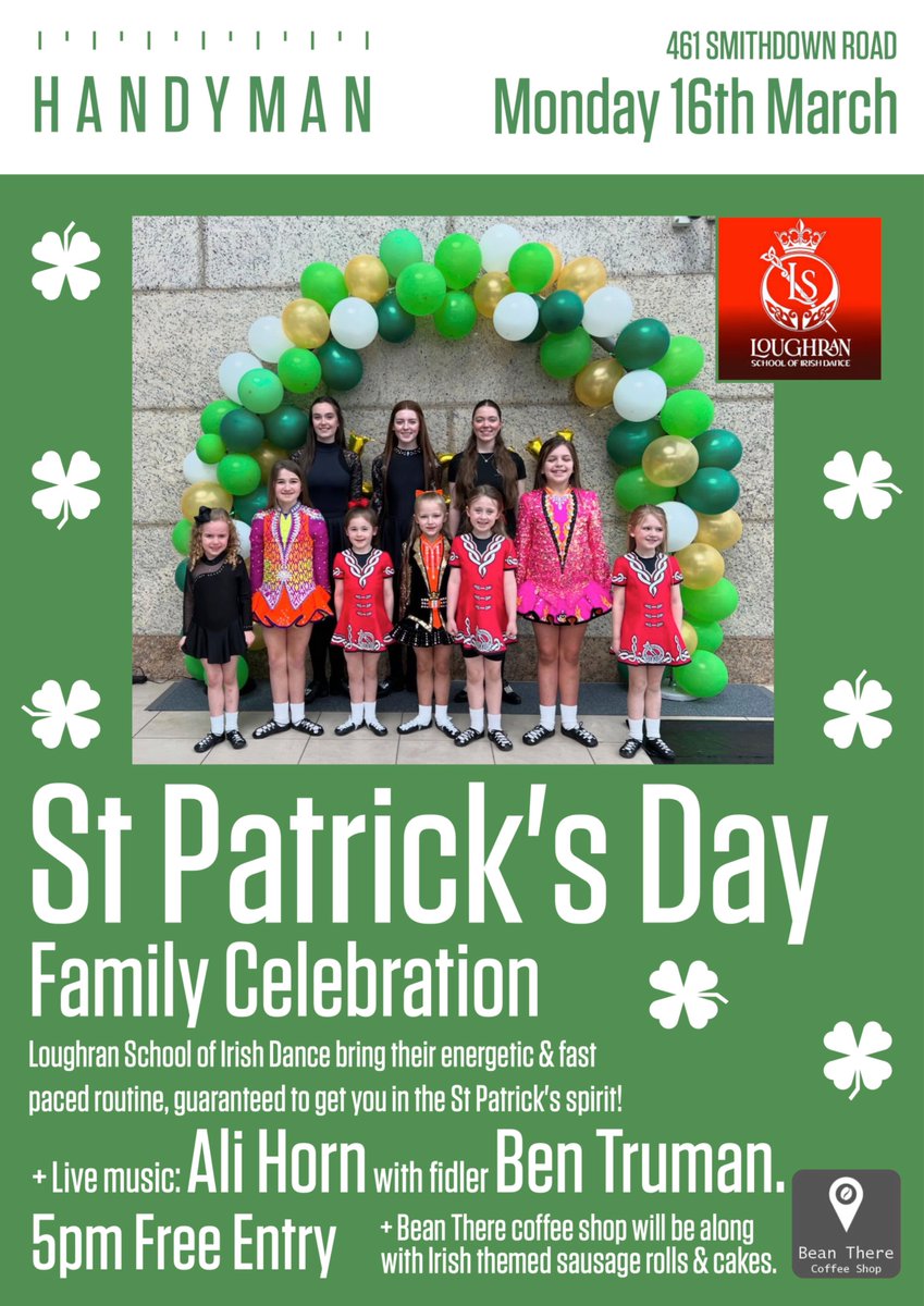 Join us for a St Patrick's Day Family Celebration on 16th March this year at the <a href="/handymanbrewery/">Beer</a> / <a href="/handymanSmarket/">HANDYMAN SUPERMARKET</a>!

Irish Dancing from the Loughran School of Irish Dance and music form <a href="/alialihorn/">Ali Horn</a> &amp; food from <a href="/BeanThere_Lpl/">BeanThereCoffeeShop</a>