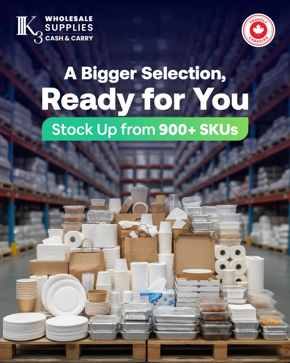 k3wholesale's tweet image. 900+ SKUs In Stock — A Bigger Selection, Ready for You!

#WholesaleSupplies #FoodservicePackaging #RestaurantSupplies #CanadianBusiness #CashAndCarry #PackagingSolutions #FoodServiceIndustry #K3Wholesale #Canada #Wholesale #Ontario #K3SuppliesWhen