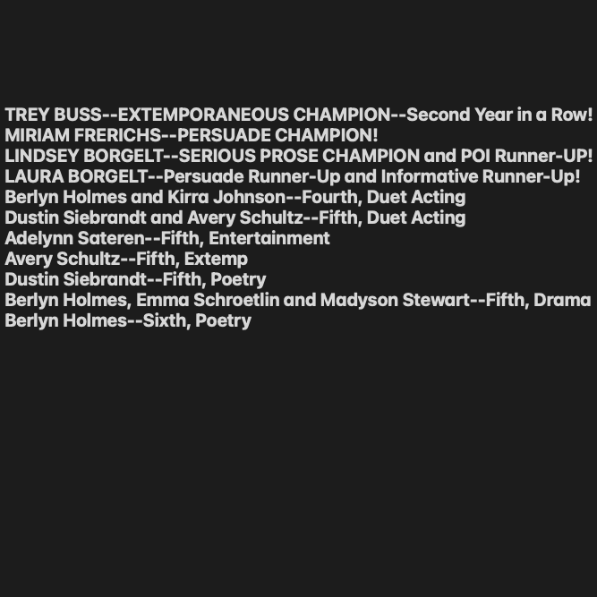 Congratulations Wisner-Pilger Speechin' Gators--Third Place, East Husker Conference--West Division!