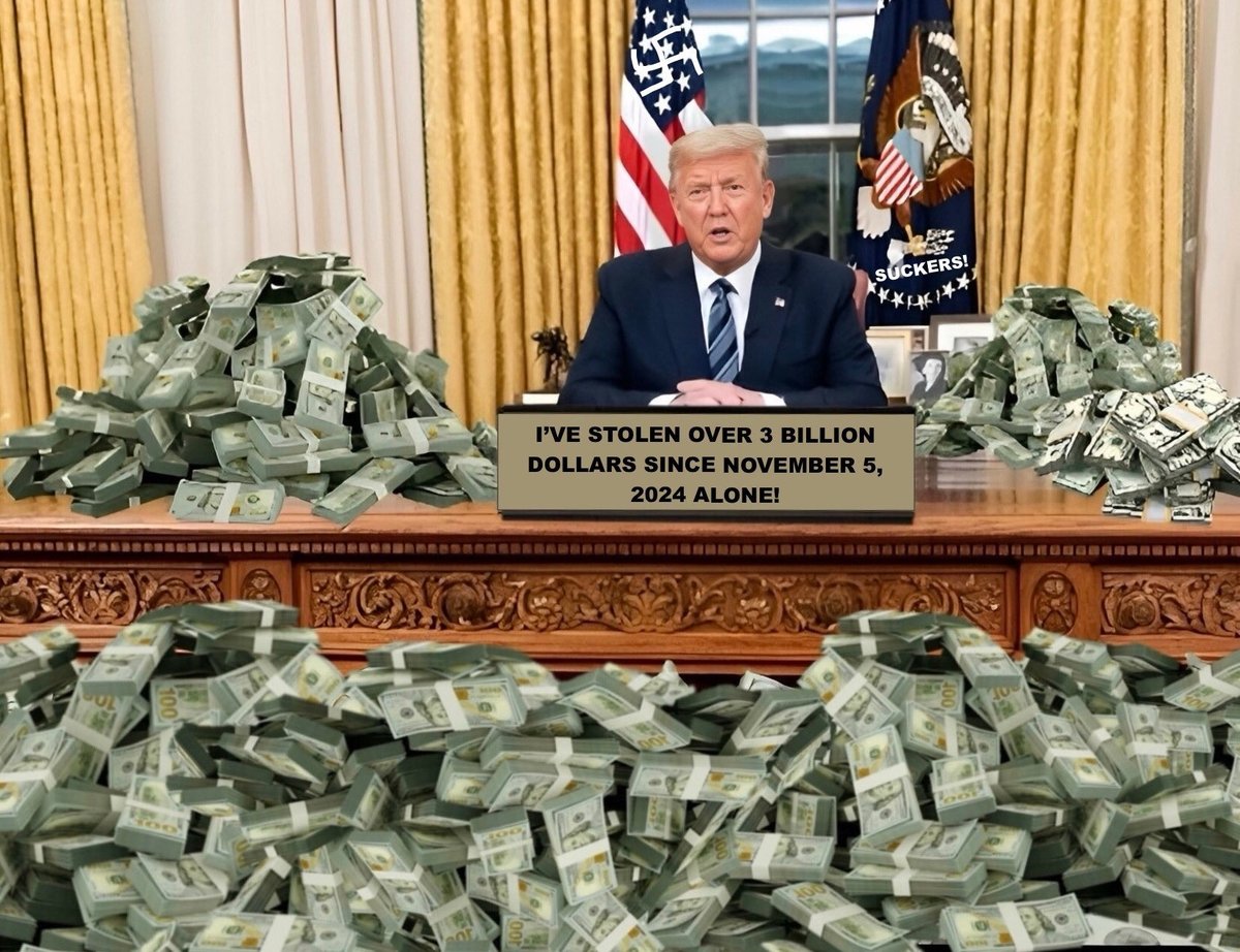 Trump violated the Emoluments Clause in the US Constitution. He accepted a luxury jet from Qatar that he is keeping when he leaves. He put Venezuelan oil money in a bank in Qatar that only he has access to. He made billions from insider crypto deals! He’s a crook!