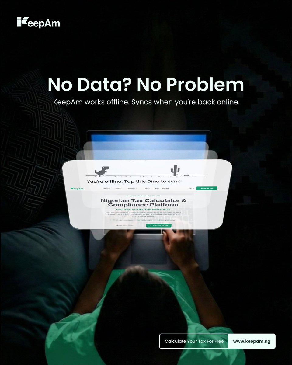 KeepAm works offline.

No data? Log your income anyway. Network issues? Track expenses anyway. MTN doing MTN things? Keep working anyway.

Everything syncs when you're back online.
keepam.ng

#KeepAm #OfflineMode #ProductFeature #NigerianFreelancers #FinancialTools