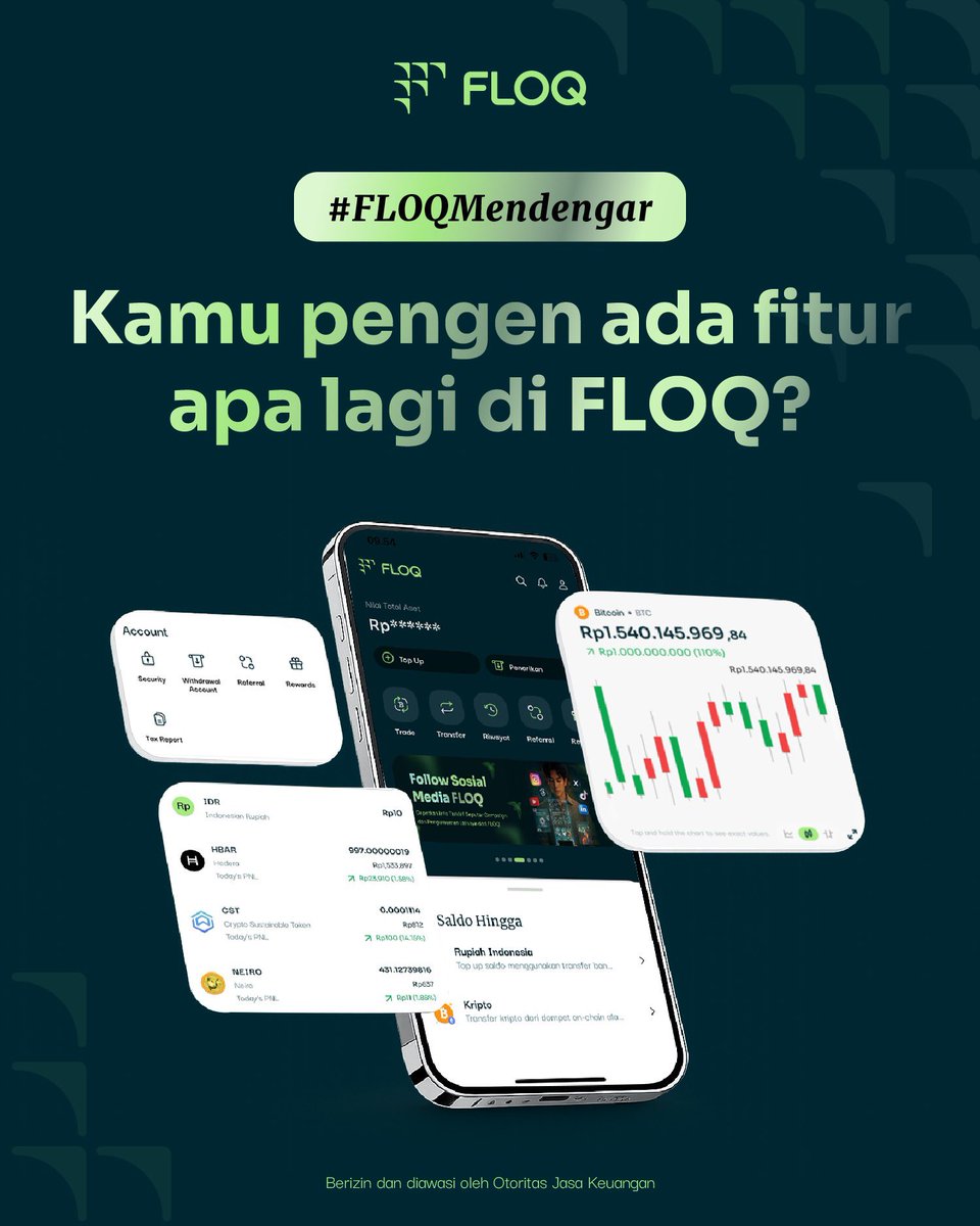 floq_id's tweet photo. Hi Sahabat FLOQ ๐
ย
Kami lagi dengerin kamu nih!
Kalau bisa request satu fitur baru di FLOQ, kamu pengen ada fitur apa?
ย
Drop ide kamu di kolom komentar ya!
Siapa tahu next update datang dari request kamu ๐
ย
Karena FLOQ dibangun bareng kalian!
ย
#SahabatFLOQ #FLOQID #CryptoIndonesia #FiturFLOQ #BuildWithFLOQ