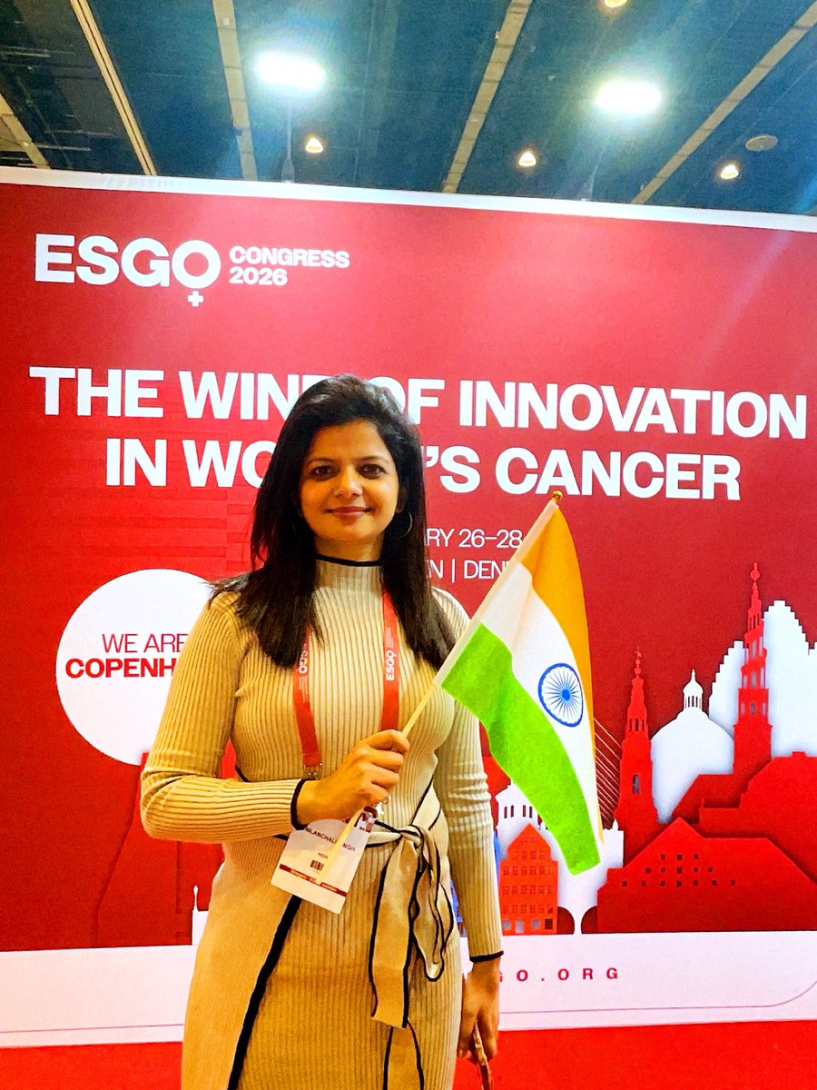 Nilanchali1's tweet photo. Proudly holding my Indian Flag at the ESGO Congress!

Vaccinating 14-year old girls with HPV vaccine is a welcome move by the Govt. of India. 

HPV vaccine is effective. Urging parents to protect the girls and empower them!

#HPVVaccine #Cervicalcancer #ESGO2026 https://t.co/g1vasTDl6F