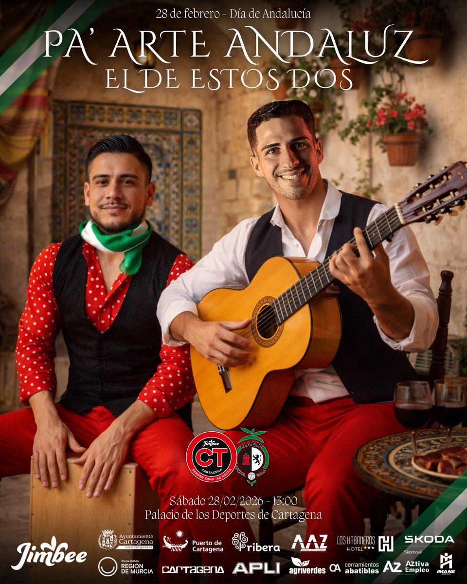 CARTEL 🖼️ | 𝑷𝒂' 𝒂𝒓𝒕𝒆 𝒂𝒏𝒅𝒂𝒍𝒖𝒛 𝒆𝒍 𝒅𝒆 𝒆𝒔𝒕𝒐𝒔 𝒅𝒐𝒔 💃🏼👏🏼

🎟️ jimbee.compralaentrada.com

¡Feliz 28F, andaluces! 💚🤍💚

#JimbeeJaén #PrimeraDivisiónFS