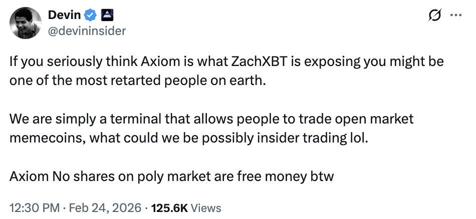 retardmode's tweet image. so axiom employees were insider trading against their own users AND THEN lied to pump their polymarket positions? am i reading this correctly?