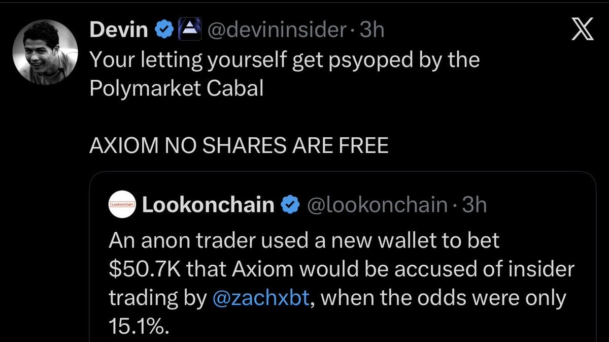 retardmode's tweet image. so axiom employees were insider trading against their own users AND THEN lied to pump their polymarket positions? am i reading this correctly?