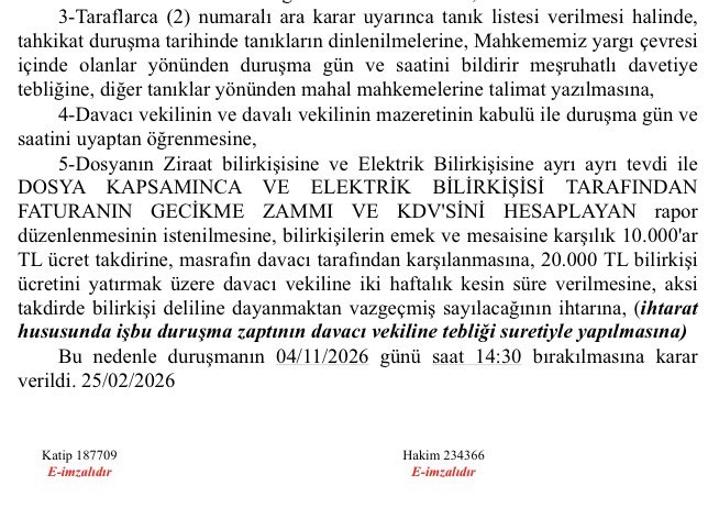 Açmış olduğumuz Menfi Tespit davasında,
Kızıltepe 5.Asliye Hukuk Mahkemesi hakimi, duruşmayı 9 ay sonraya erteledi !!!

BAÜT’ne göre bilirkişi ücreti 3.600,00 TL olması gerekirken hakim beyimiz 10.000,00 TL takdir etmiş.
<a href="/abakingurlek/">Akın Gürlek</a> 
<a href="/adalet_bakanlik/">T.C. Adalet Bakanlığı</a>