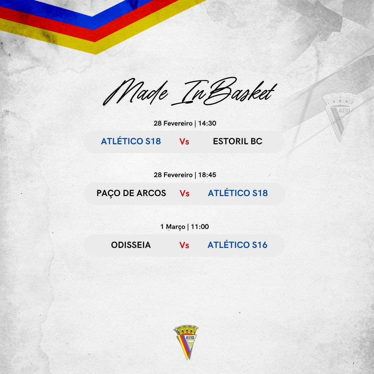 AtleticoCP1942's tweet image. 📆 Agenda #MadeInAtletico  

Os nossos futuros craques vão a jogo! ⚽️🏀

O 𝗙𝗨𝗧𝗨𝗥𝗢 está em 𝗖𝗔𝗦𝗔! 💪

🟡🔴🔵

#sempreatletico 
#ViverLutarVencer