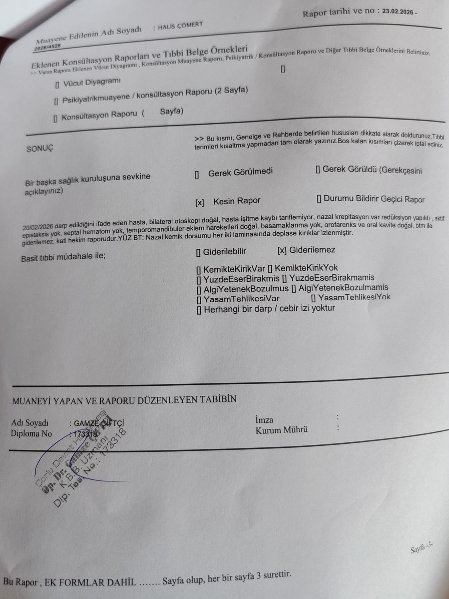 #UzmanÇavuş
Burnu kırılan bir #UzmanÇavuş’un hastane raporları ve şahit beyanları ortadadır. Bu olay münferit değil, asker onurunu ilgilendiren ciddi bir vakadır.

<a href="/TEMUD_2024/">Türkiye Emekli Uzman Erbaşlar Derneği (TEMUD)</a> 🇹🇷
<a href="/TC_icisleri/">T.C. İçişleri Bakanlığı</a> <a href="/jandarma/">T.C. Jandarma Gn. K</a> <a href="/jandarma59/">Tekirdağ İl Jandarma Komutanlığı</a> <a href="/temudtekirdag/">TEMUD TEKİRDAĞ</a>
<a href="/alitilkici38/">Ali Tilkici 🇹🇷</a>