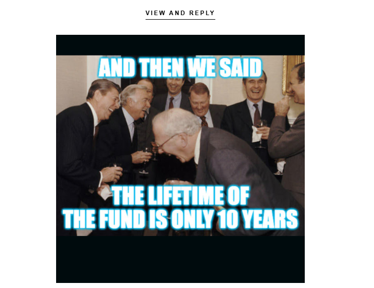 No joke, this was the invite to a VC fund LP meeting. 🙄