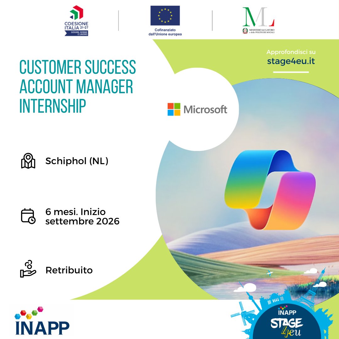 🔵 Stage retribuito @ Microsoft 🔵
Customer Success Account Manager Intern 

🎓 Per studenti di Informatica, Psicologia, Economia &amp; Scienze Sociali

Lavora con clienti enterprise e cresci nel mondo tech con Microsoft 🚀

👉 bit.ly/4sgnstu
#Microsoft #Internship #Stage