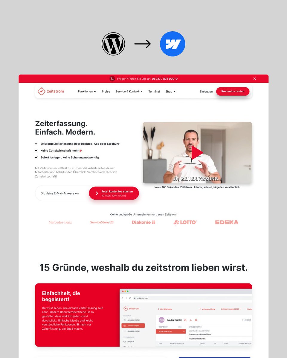 devolfs's tweet photo. Zeitstrom didn't need a new design.
They needed a better system.

We migrated them from WordPress to Webflow, same design, same SEO structure, faster and more stable.

Full content control. Zero plugin dependency.
That was the start. Now we support them on a retainer. https://t.co/jZLVgdo4YA