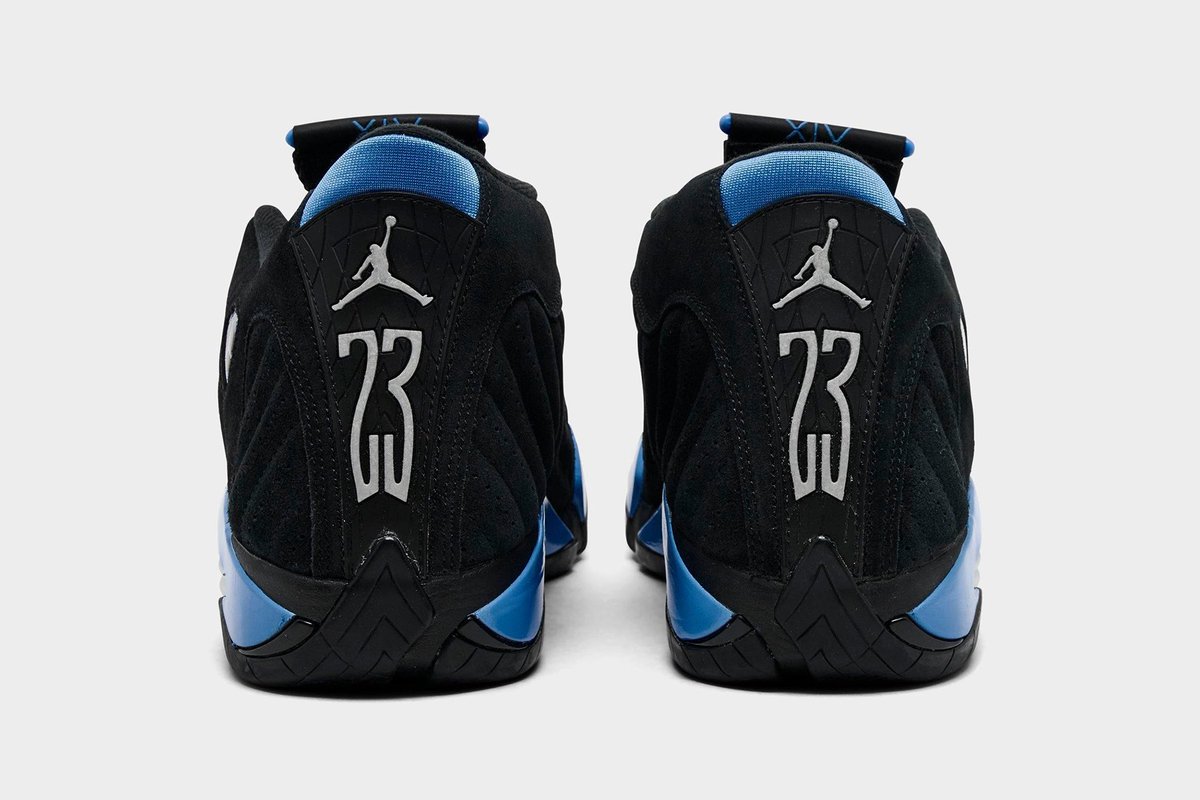 insanesneaker's tweet photo. RETAILER LOOK: Air Jordan 14 “Black/University Blue” (2026) 🥶

• March 21st
• $210 https://t.co/aOYE6YzRSR