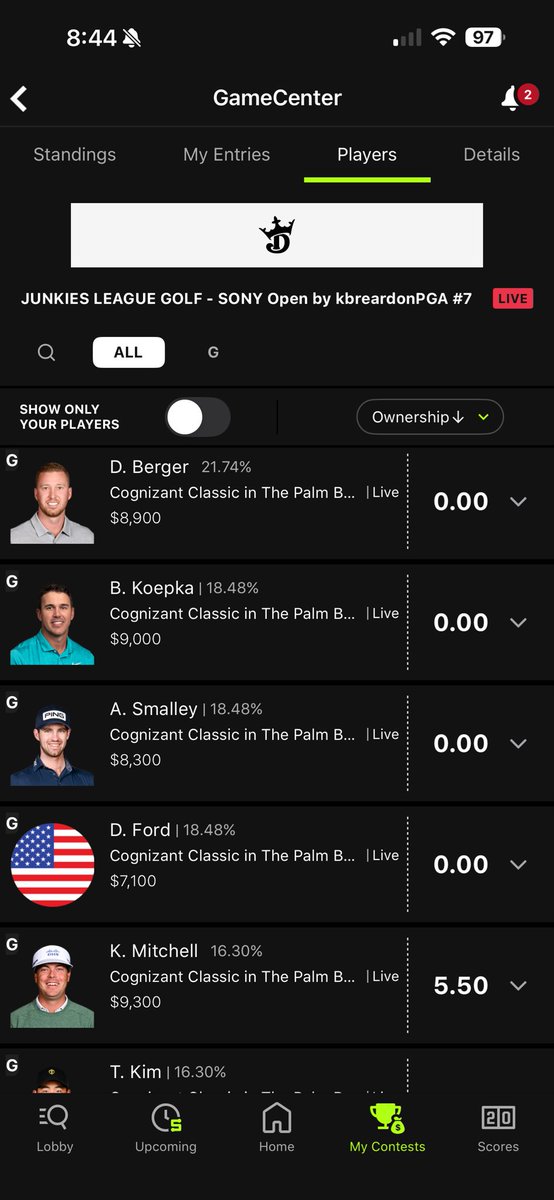 Junkies DFS Contests⛳️⚾️🏈🏀 tweet media