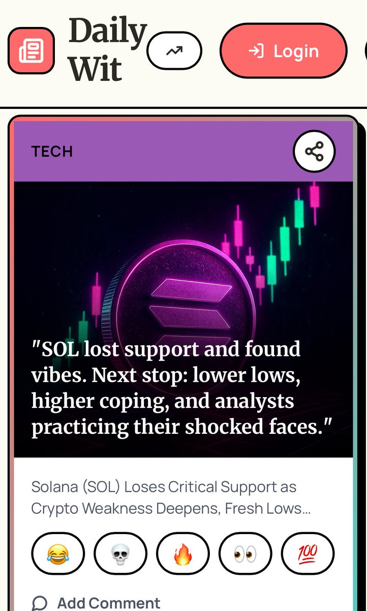davidgain25's tweet photo. SOL lost support and found vibes 😂📉  
Next stop: lower lows, higher coping, and analysts practicing their shocked faces in the mirror.

Crypto weakness deepening… fresh lows loading.

Full roast on https://t.co/FWCpl7Y4X9

#Solana #Crypto #DailyWit https://t.co/fDO8XddZYe