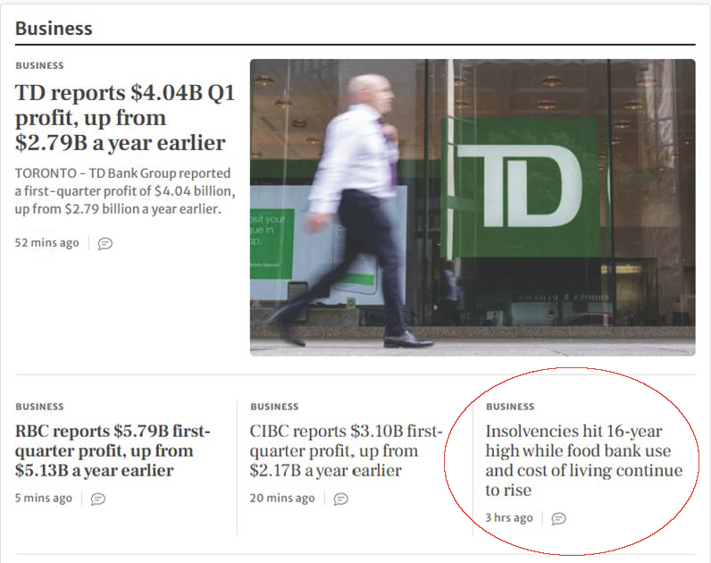 JordanCaplan's tweet photo. I am not against #Bank profits by any means, but the juxtaposition of these stories really struck me this morning. https://t.co/bdKUDePlZT